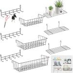 Yaocom 9 Pcs Wall Grid Panel Hanging Basket with Hooks Set Includes 3 Grid Wall Basket 3 Wire Straight Shelf 3 Grid Hooks Rack Wall Grid Accessories for Home Storage Display Organizer