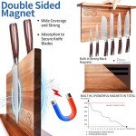 XYJ Extra Large Magnetic Knife Block Acacia Wood Knife Set Holder Stand With Stronge Magnetic Strip Kitchen Knives Storage Rack Organizer Tools No Drilling