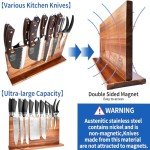 XYJ Extra Large Magnetic Knife Block Acacia Wood Knife Set Holder Stand With Stronge Magnetic Strip Kitchen Knives Storage Rack Organizer Tools No Drilling