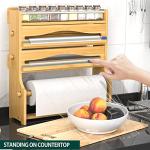 Foil Plastic Wrap Organizer Dispenser - Wall Mounted Bamboo Kitchen Paper Towel Holder with Spice Shelf,4 in 1 12" Roll Dispenser with Cutter