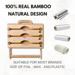 Foil Wax Plastic wrap Organizer Bamboo 3 in 1 Wrap Dispenser with Cutter and Labels Wall Mounted | Aluminum Foil Organizer and Paper Towel Holder for Kitchen