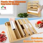 5 in 1 Foil and Plastic Wrap Organizer with Cutter, Plastic Wrap Food Dispenser with Paper Towel Holder for 12 inch Roll Wax Paper Parchment, Wall Mount Aluminum Foil Dispenser for Kitchen Storage