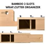 Foil Wax Plastic wrap Organizer Bamboo 3 in 1 Wrap Dispenser with Cutter and Labels Wall Mounted | Aluminum Foil Organizer and Paper Towel Holder for Kitchen
