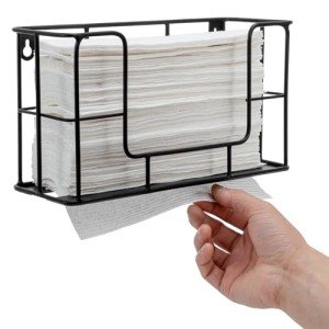 MyGift Wall Mounted Black Metal Wire Commercial Paper Towel Dispenser Holder, Bathroom Paper Towel Holder Countertop Folded Towel Dispenser for Z Fold, C Fold and Trifold