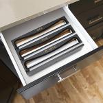 Cozee Bay Bamboo Wrap Dispenser with Cutter, Plastic Wrap Organizer, Aluminum Foil Organization, and Wax Paper Dispenser Holder for Kitchen Drawer and Wall, Compatible with 12" Roll (01 Black)