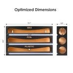 Cozee Bay Bamboo Wrap Dispenser with Cutter, Plastic Wrap Organizer, Aluminum Foil Organization, and Wax Paper Dispenser Holder for Kitchen Drawer and Wall, Compatible with 12" Roll (01 Black)