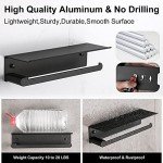 DUFU Paper Towel Holder Wall Mount for Kitchen, Self-Adhesive Paper Towel Holder with Shelf for Bathroom, Anti-Rust Aluminum, No Drill or Wall-Mounted with Screws (Matt Black)