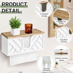 Paper Towel Dispenser Wall Mount, Wood Paper Towel Holder Wall Mount with Lid, Commercial C-Fold, Z-Fold, Trifold Hand Towel Holder Dispenser Countertop, White Napkin Holder for Bathroom Kitchen Decor