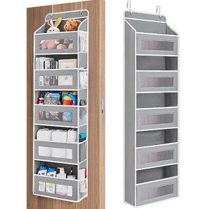 JARLINK Over The Door Organizer Storage, 5 Shelf Hanging Door Organizer with 5 Large Capacity Pockets, Anti Tilt 44 lb Load Behind Door Organizer for Bedroom, Bathroom, Pantry, Nursery, (Grey)