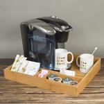 Natural Bamboo Coffee Station Organizer Tray – Multipurpose Storage for Coffee Accessories, Tea, and Condiments – Ideal for Kitchen Countertops, Restaurants & Buffet Stations (15” x 18.3”)