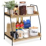 Megsooul Coffee Bar Accessories and Organizer Countertop, Coffee Station Organizer Kitchen Counter Shelf Organizer,Coffee Condiment Storage,Cup Lid Holder Countertop Shelf for Bathroom (Brown)