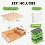 Bamboo Cutting Board With Containers & 5 Graters- Meal Prep Station With Removable Board, Breakfast Station Cutting Board With Tray + Lid For Trays Wooden Home Kitchen Prep Cup Board Prep Deck Pro Kit