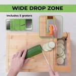 Bamboo Cutting Board With Containers & 5 Graters- Meal Prep Station With Removable Board, Breakfast Station Cutting Board With Tray + Lid For Trays Wooden Home Kitchen Prep Cup Board Prep Deck Pro Kit