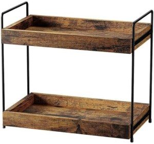 mahueeol 2 Tier Bathroom Counter Organizer Wood Bathroom Storage Shelf Spice Rack for Kitchen Countertop Vanity Tray Makeup Storage Coffee Station Organizer-Rustic Brown