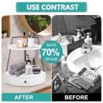 PICKKROSS 2 Tier Bathroom Counter Organizer, Wood Bathroom Tray with Drawer, Corner Storage Shelf for Vanity Tray Kitchen Spice Rack Coffee Station Organizer