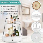 PICKKROSS 2 Tier Bathroom Counter Organizer, Wood Bathroom Tray with Drawer, Corner Storage Shelf for Vanity Tray Kitchen Spice Rack Coffee Station Organizer