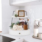 PICKKROSS 2 Tier Bathroom Counter Organizer, Wood Bathroom Tray with Drawer, Corner Storage Shelf for Vanity Tray Kitchen Spice Rack Coffee Station Organizer