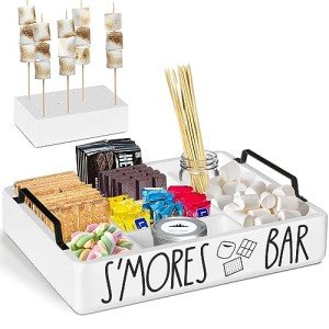 Wooden S'mores Bar Station, S'mores Caddy Holder with Handles for Counter, Farmhouse S'mores Serving Tray for Kitchen, S’mores Maker Box for S’mores Kit Camping Decor, S’mores Accessories Organizer