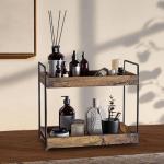 mahueeol 2 Tier Bathroom Counter Organizer Wood Bathroom Storage Shelf Spice Rack for Kitchen Countertop Vanity Tray Makeup Storage Coffee Station Organizer-Rustic Brown