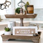Felt Creative Home Goods Rustic Wood Two Tiered Tray Rectangle 2 Tier Serving Tray for Coffee Bar, Kitchen Counter, Dining Room Table, Cupcake Stand, Holiday and Farmhouse Decor (Rustic Brown)