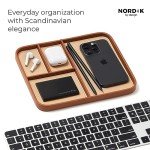Nordik Leather Valet Tray - Sand Brown - Premium Vegan Leather Stylish and Organised Nightstand Tray for Men - EDC Catchall Tray for Keys, Watch, Wallet, Jewellery - Modern Bedside Caddy