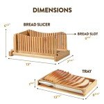 Bambüsi Bread Slicer for Homemade Bread - Bamboo Bread Cutter with Knife, Foldable Slicing Guide, Crumb Tray - Compact Bread Loaf Slicer for Cakes, Bagels, Loaves - Kitchen Gadget & Gifts