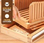 Bambüsi Bread Slicer for Homemade Bread - Bamboo Bread Cutter with Knife, Foldable Slicing Guide, Crumb Tray - Compact Bread Loaf Slicer for Cakes, Bagels, Loaves - Kitchen Gadget & Gifts