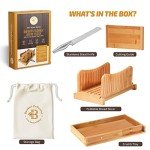 Bambüsi Bread Slicer for Homemade Bread - Bamboo Bread Cutter with Knife, Foldable Slicing Guide, Crumb Tray - Compact Bread Loaf Slicer for Cakes, Bagels, Loaves - Kitchen Gadget & Gifts