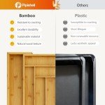 Pipishell Bamboo Expandable Drawer Organizer for Utensils Holder, Adjustable Cutlery Tray, Wood Drawer Dividers Organizer for Silverware, Flatware, Knives in Kitchen, Bedroom, Living Room