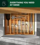 Luxury Bamboo Kitchen Drawer Organizer - Silverware Organizer - Utensil Holder and Cutlery Tray with Grooved Drawer Dividers for Flatware and Kitchen Utensils (9 Slot, Natural)