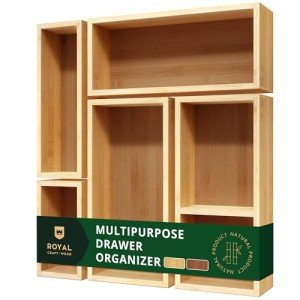 ROYAL CRAFT WOOD 5-Piece Bamboo Drawer Organizer Set – Multi-Use Storage Trays for Kitchen, Bathroom, Office, Makeup, Jewelry & More – Junk Drawer Tray, Utensil Holder, Storage Box & Bin Set (5 Boxes)