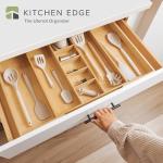 KitchenEdge Adjustable Kitchen Drawer Organizer for Utensils and Junk, Food-Safe Contract Grade with 100% Sustainable Wood, Non-Slip, Expandable from 16" to 28" Wide - Natural Bamboo