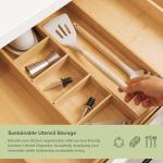 KitchenEdge Adjustable Kitchen Drawer Organizer for Utensils and Junk, Food-Safe Contract Grade with 100% Sustainable Wood, Non-Slip, Expandable from 16" to 28" Wide - Natural Bamboo