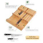 Utoplike In-drawer Knife Block Bamboo Kitchen Knife Drawer Organizer, Large handle Steak knife Holder without Knives, Fit for 16 knives and 1 Sharpening Steel (Not Included)