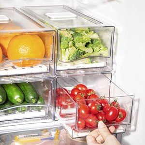 2-Pack Clear Stackable Fridge Organizer Bins