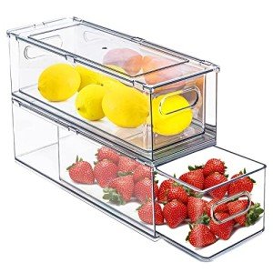 2-Pack Stackable Clear Fridge Organizers with Drawers