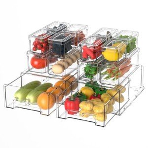 14-Pack Clear Fridge Organizer Bins with Lids