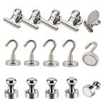 Brushed Nickel Magnetic Push Pins and Hooks Set