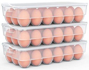 Clear Covered Egg Holder 3-Pack for Refrigerator