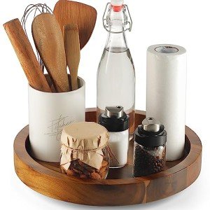 Acacia Wood 10" Lazy Susan Organizer for Kitchen