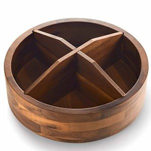 Acacia Wood 12" Lazy Susan Organizer with Dividers