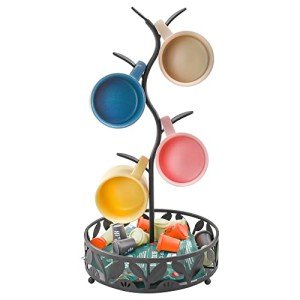 Black Steel Mug Tree & Coffee Pod Storage Organizer