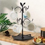Large Mug Holder with Tray and 6 Hooks