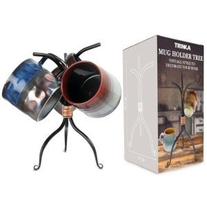 Rustic Metal Mug Holder Tree with 3 Hooks
