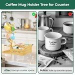 Bamboo Mug Tree Organizer with 6 Hooks