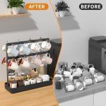 Aluminum Mug Holder with Hooks and Storage Basket