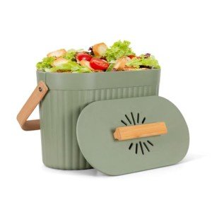 Odorless Bamboo Kitchen Compost Bin with Lid