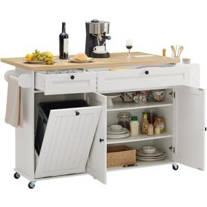 60" Rolling Kitchen Island with Power Outlet