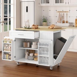 Rolling Kitchen Island Cart with Storage and Towel Bar