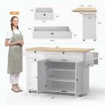 60" Rolling Kitchen Island with Power Outlet